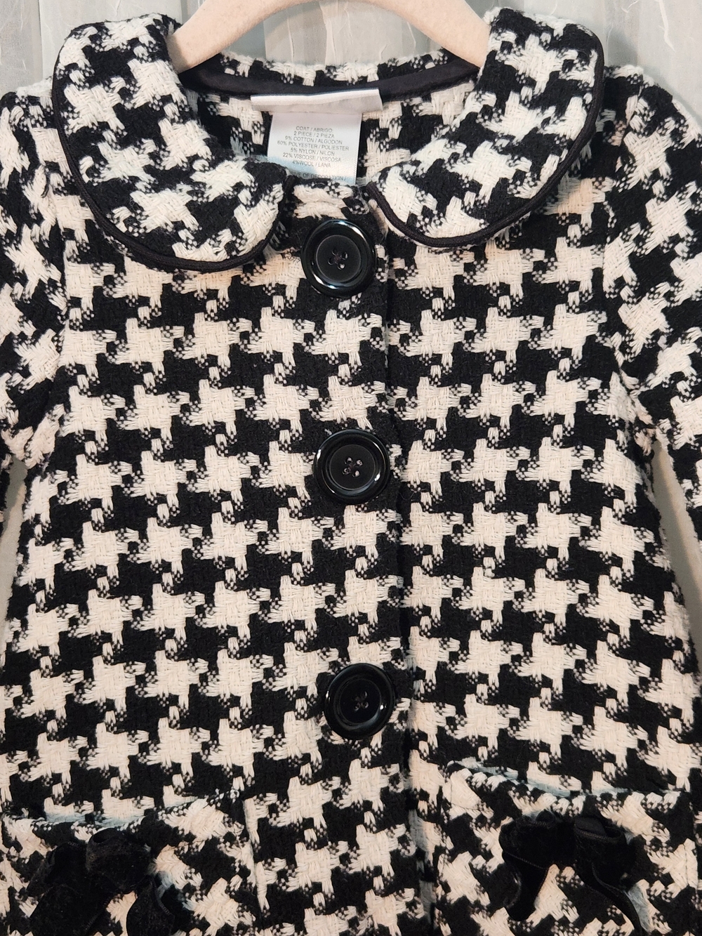 Bonnie Jean Black & White Houndstooth Girls Coat, Size 2T, EPreLC - Picture 3 of 4